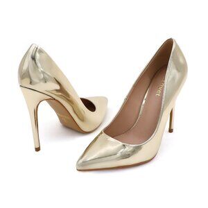 LURNYET GOLD METALLIC Women Pointed-Toe Pumps with Stiletto 4 inch Heels